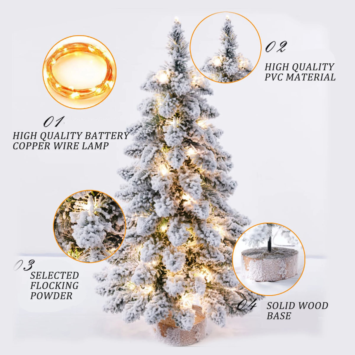 Snow Flocked Tabletop Christmas Tree | 45 cm with LED Lights