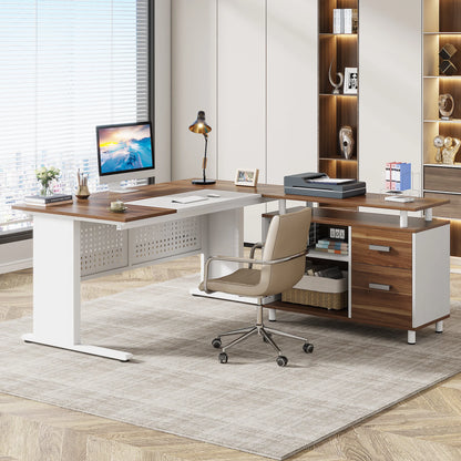 Parkview L-Shaped Executive Desk with Storage Cabinet & File Drawer