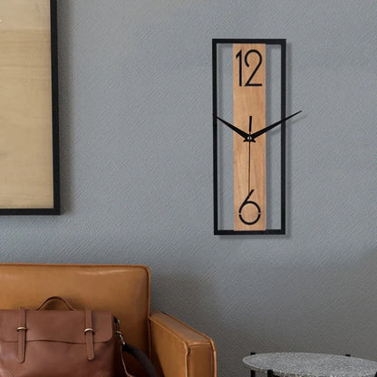 Slim Wood-Grain Rectangular Wall Clock