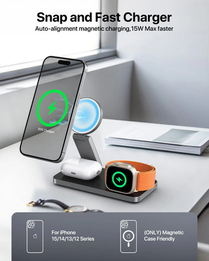 FoldCharge Pro 3-in-1 Magnetic Wireless Charging Station