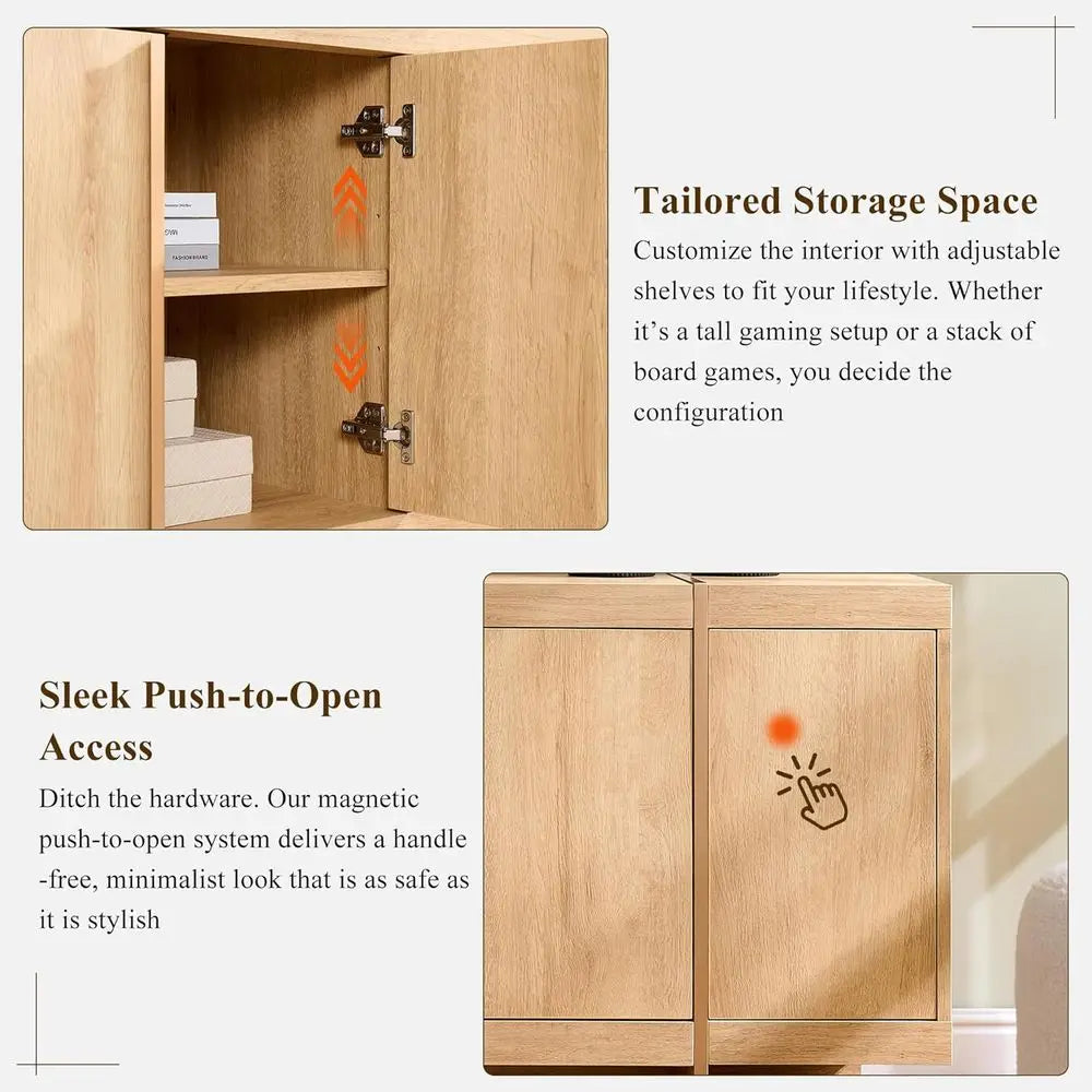 Handle-Free Oak TV Stand