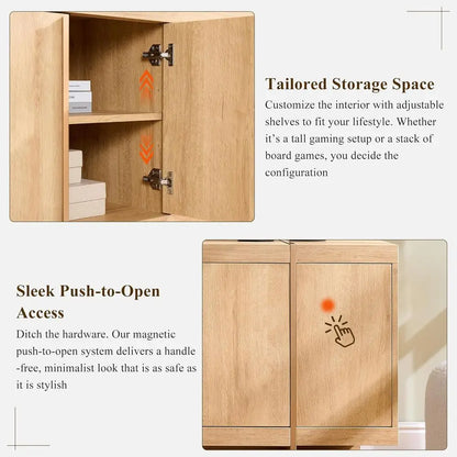 Handle-Free Oak TV Stand
