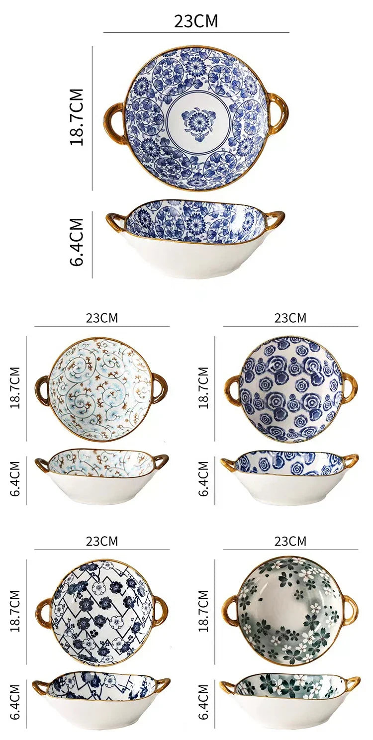 Japanese Ceramic Noodle Bowl w/ Handles