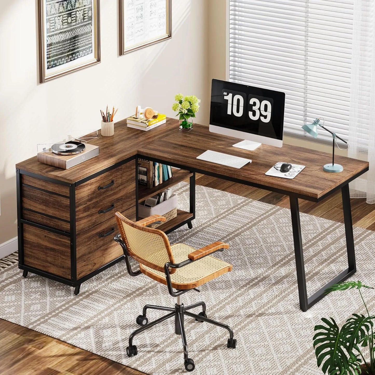 Ironridge L-Shaped Desk with Drawers & Storage Shelves