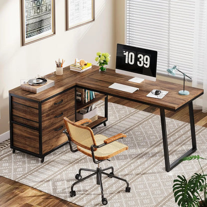 Ironridge L-Shaped Desk with Drawers & Storage Shelves