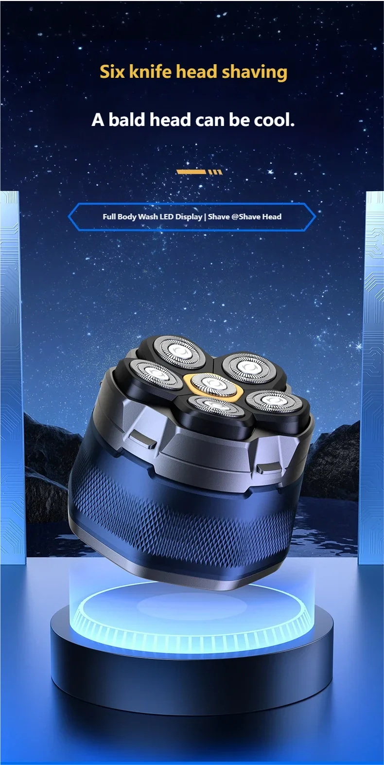 6D Waterproof Head & Face Shaver for Men