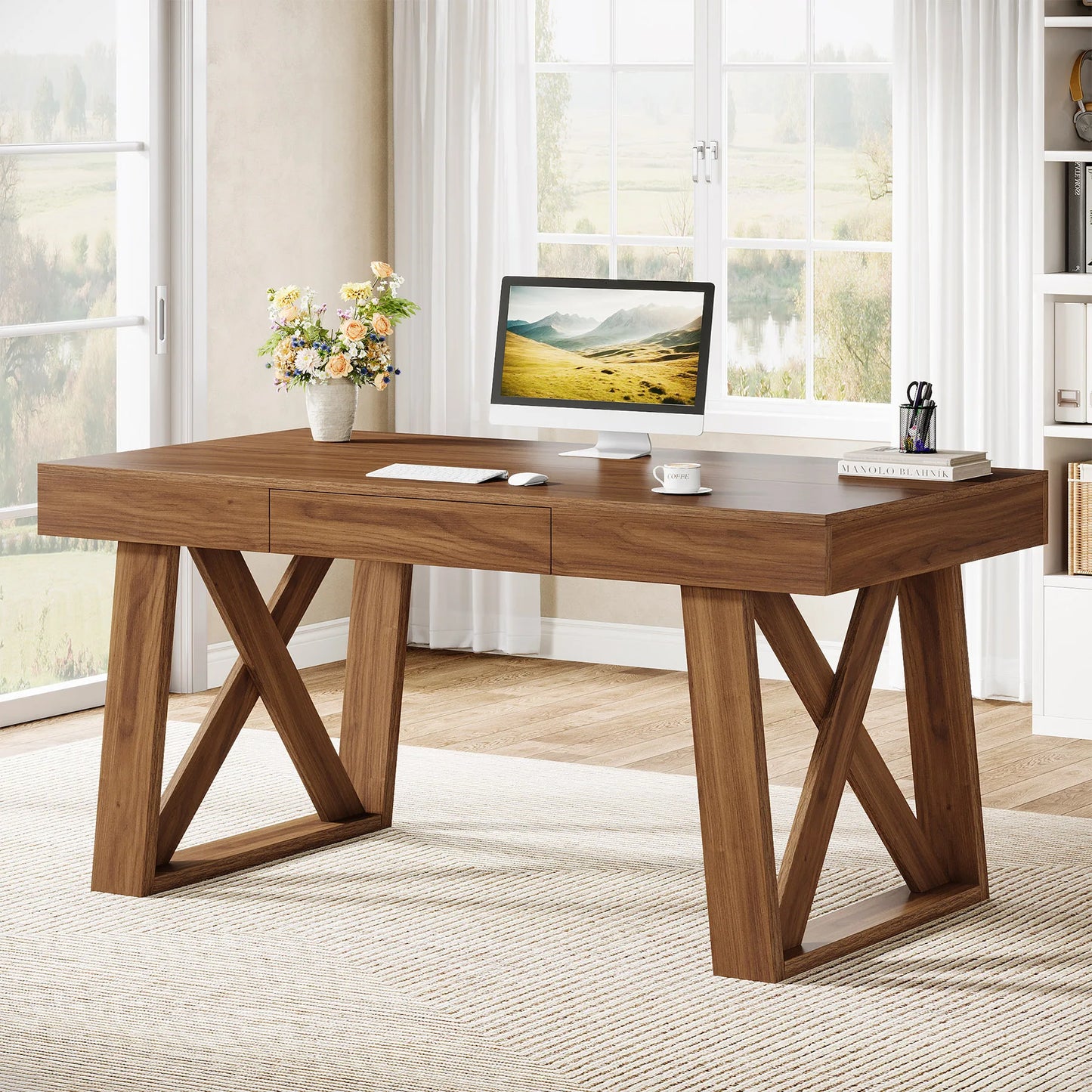 Mid-Century Walnut Farmhouse Desk