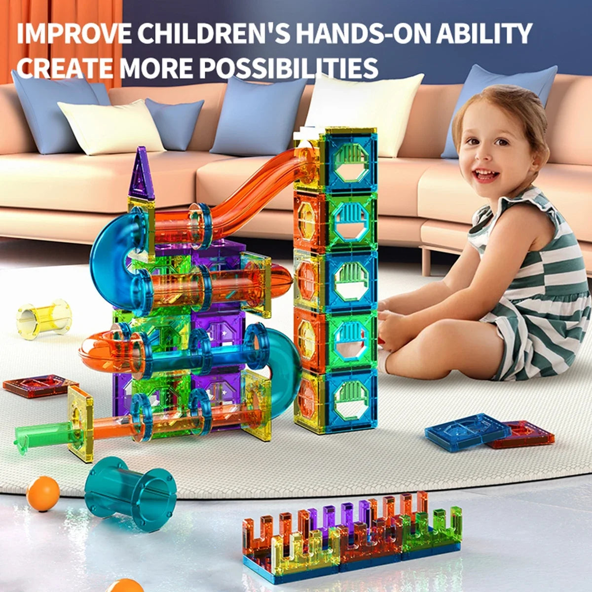 Clear Magnetic Tiles - STEM Marble Run Blocks
