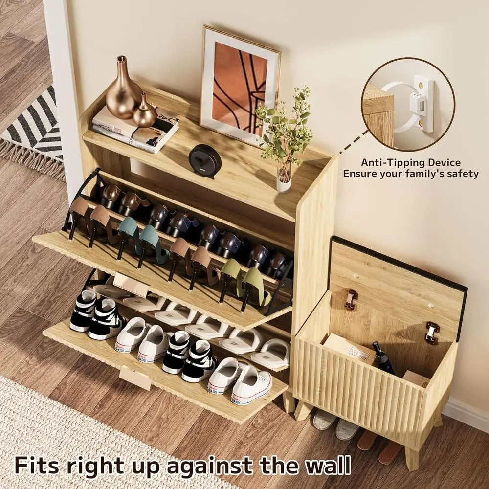 L-Shaped Shoe Cabinet with Bench
