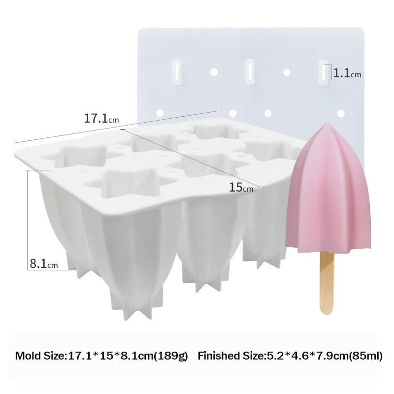 6-Cavity Silicone Popsicle Molds & Sticks