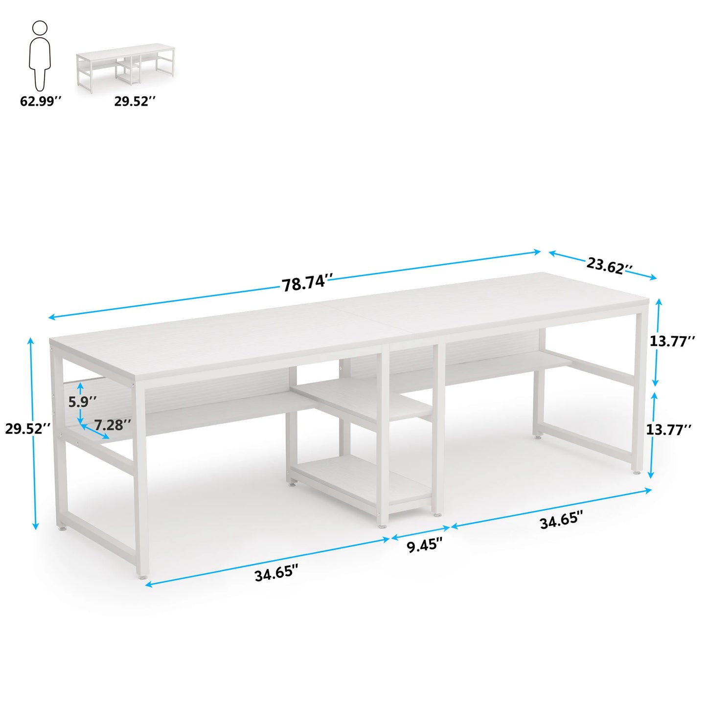 Two-Person Desk with Bookshelf