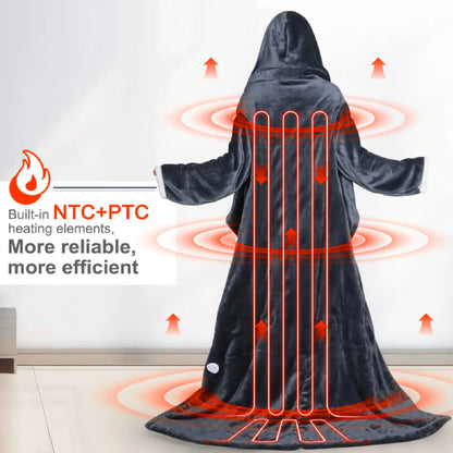 Wearable Heated Blanket Robe | Sleeves, Hood and Foot Pocket, 10 Heat Levels