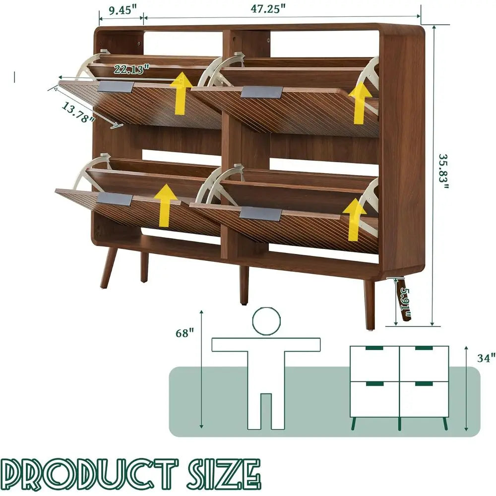 Walnut 4-Door Shoe Cabinet