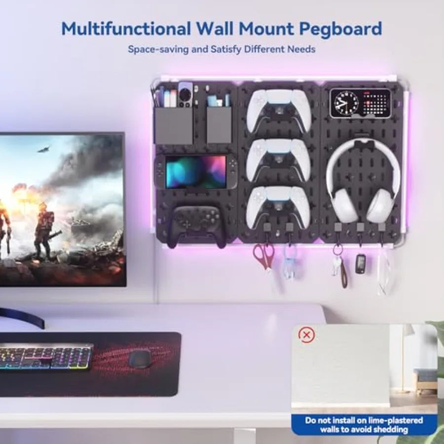 9-in-1 RGB Gaming Wall Pegboard Kit