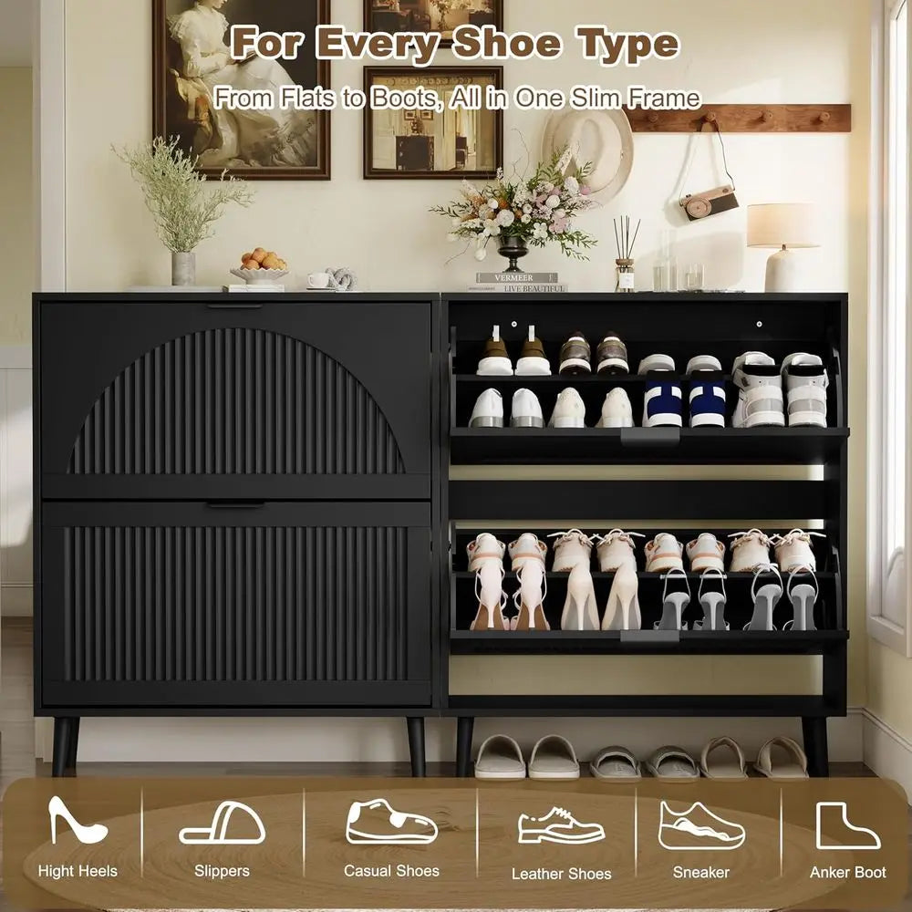 Narrow Black Lattice Shoe Cabinet