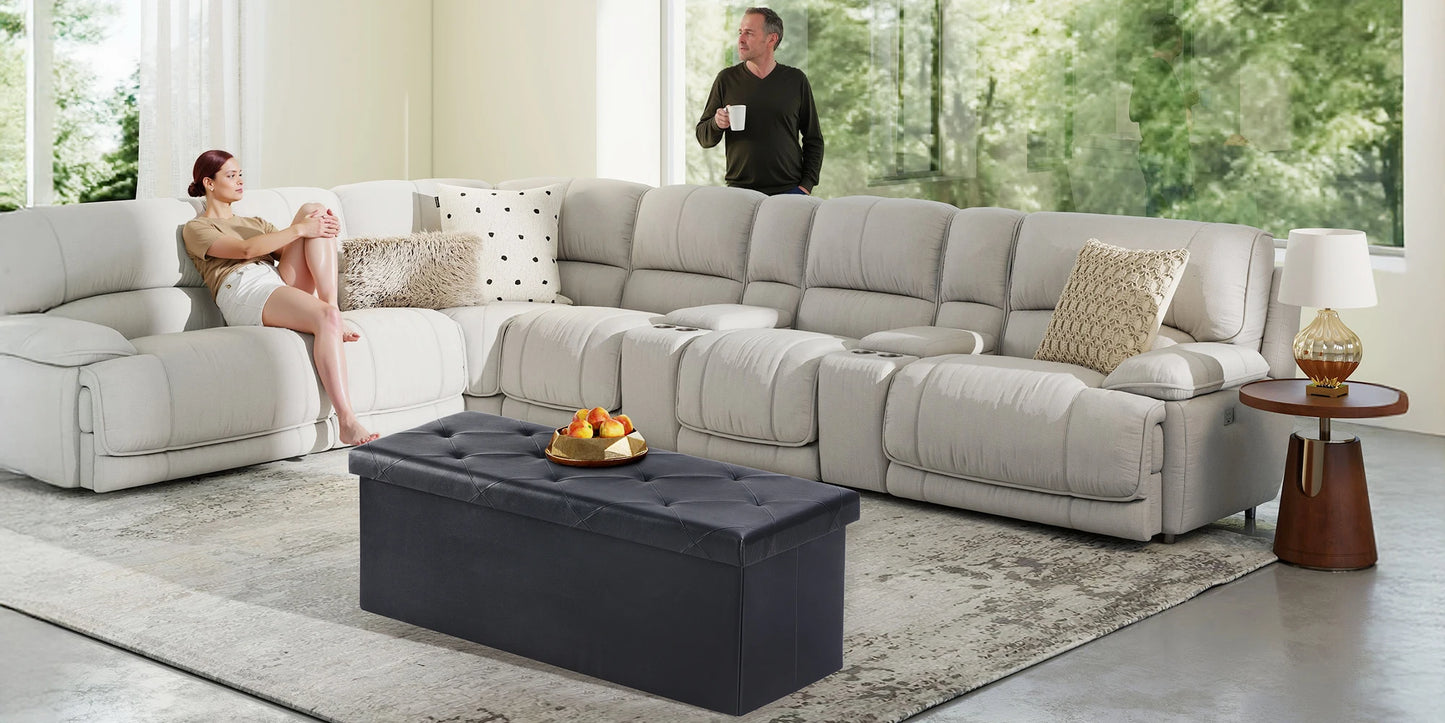 Leather Folding Storage Ottoman