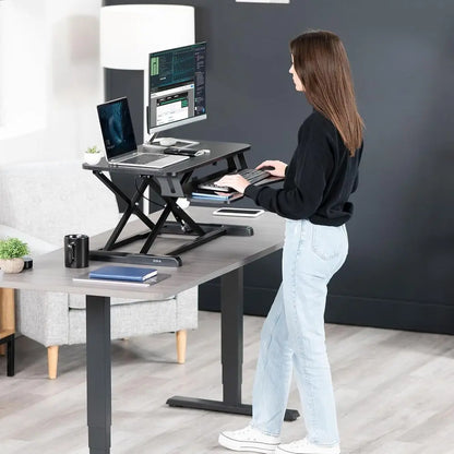 Height Adjustable Sit-Stand Desk Riser with Keyboard Tray