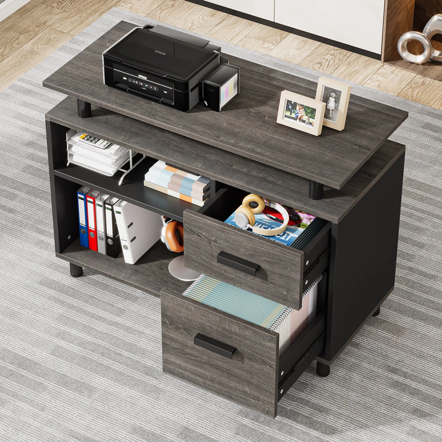 Parkview L-Shaped Executive Desk with Storage Cabinet & File Drawer