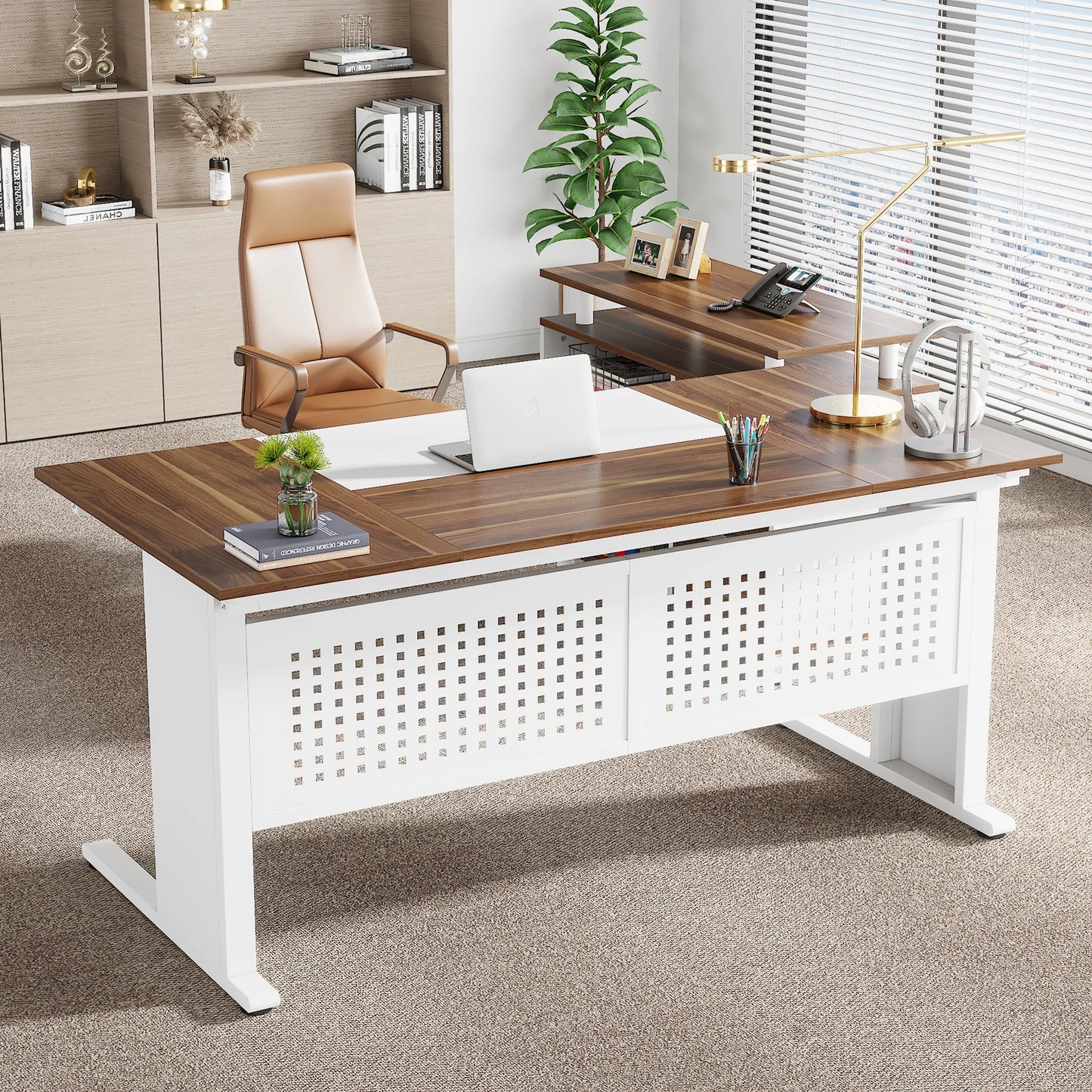 Parkview L-Shaped Executive Desk with Storage Cabinet & File Drawer