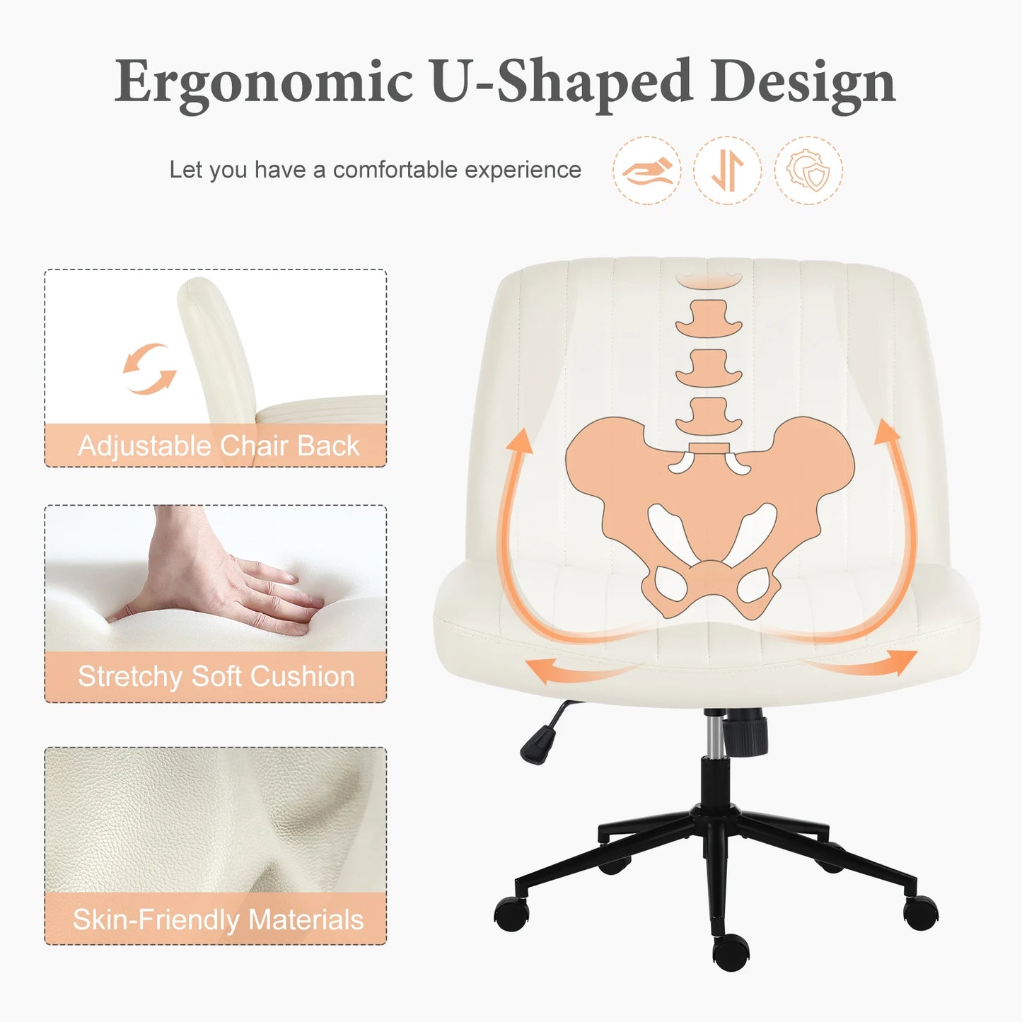 Wide Armless Cross-Legged Office Chair