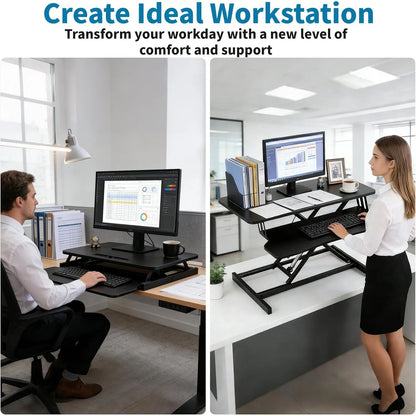 Pneumatic Standing Desk Converter with Keyboard Tray
