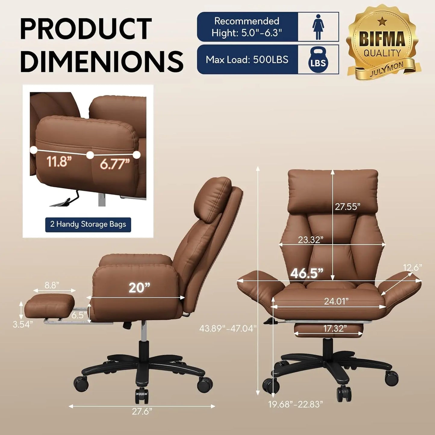 Premium Ergonomic Office Chair with Extra-Wide Seat & Retractable Footrest