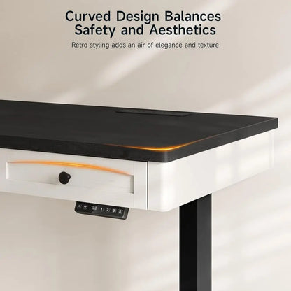 Retro Curved Standing Desk with Storage