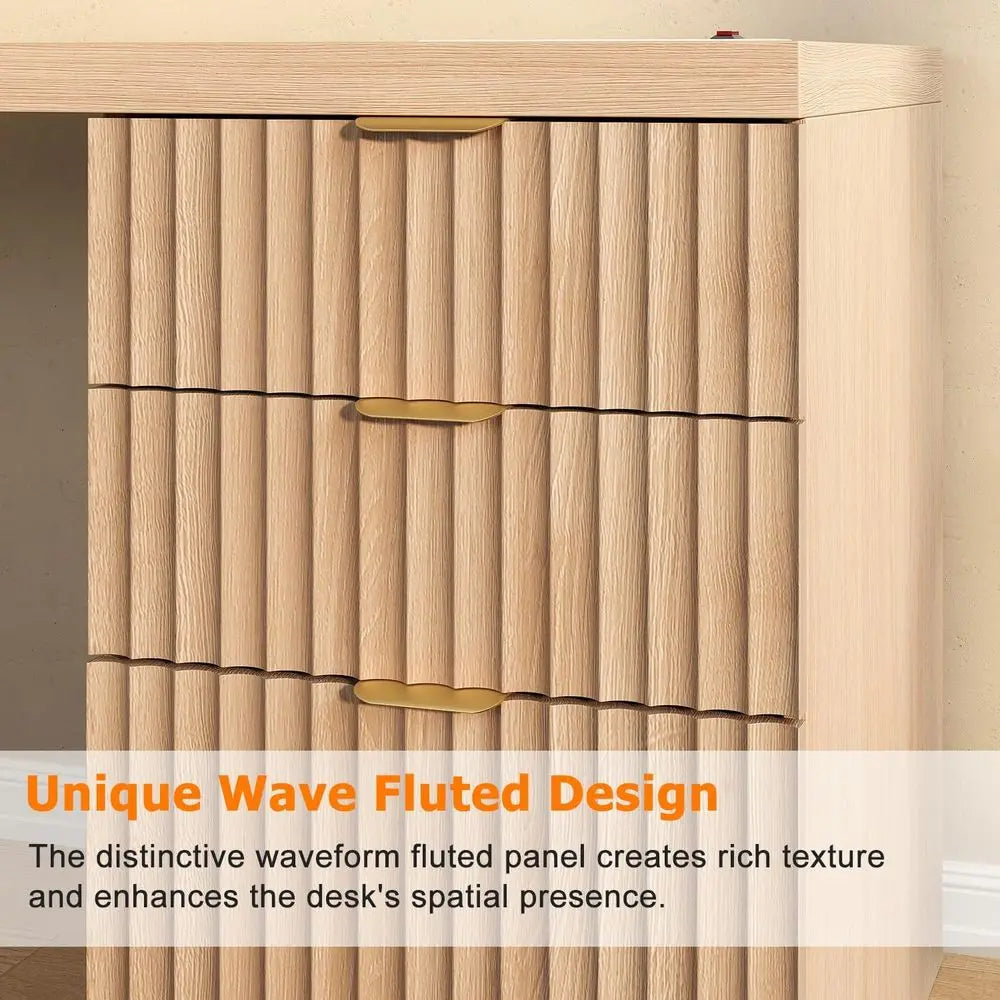 Oak L-Shaped Desk with Charging Station