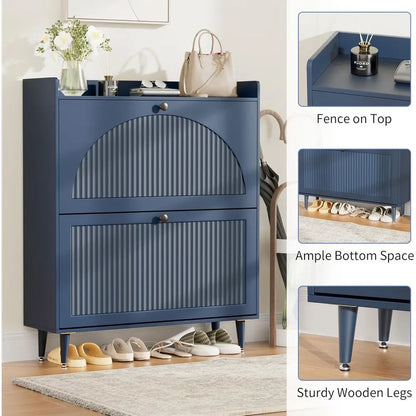 Narrow Blue Shoe Storage Cabinet