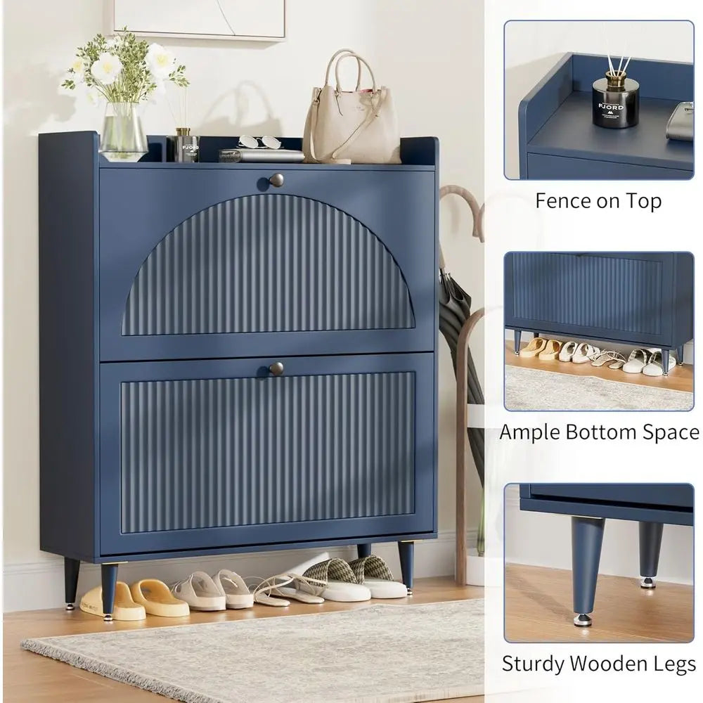 Narrow Blue Shoe Storage Cabinet
