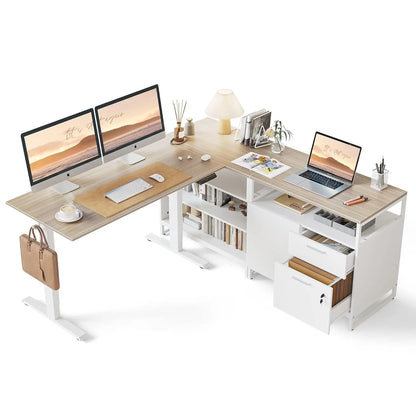 Camden 66" Electric L-Shaped Standing Desk with Storage