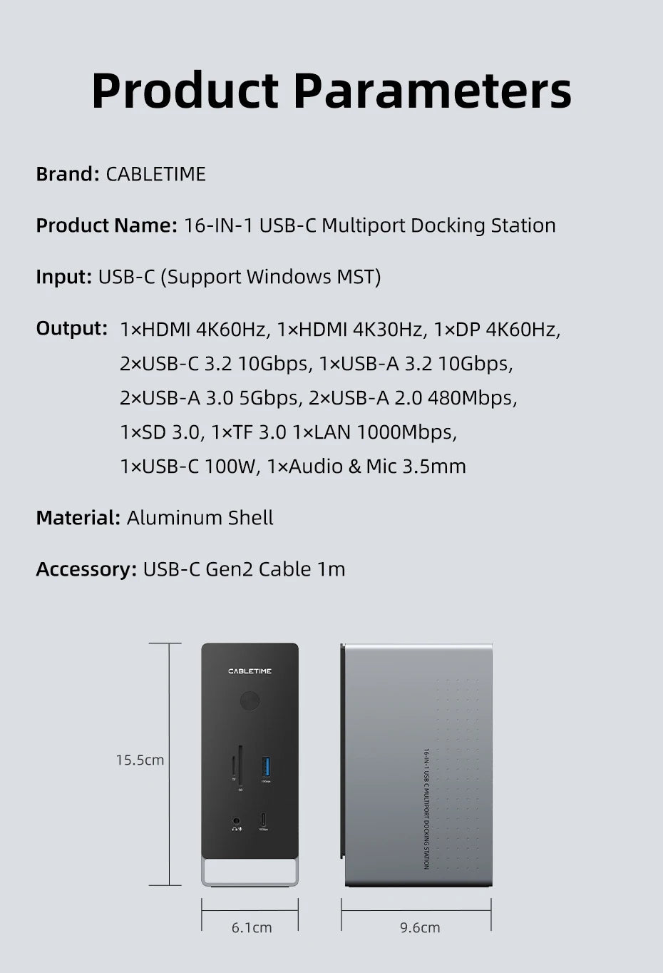 CABLETIME 16-in-1 Docking Station