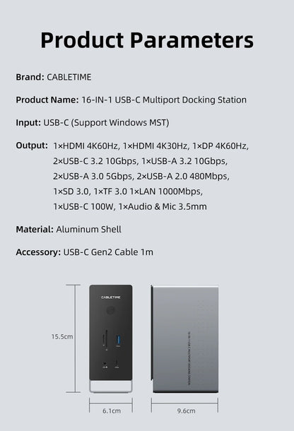CABLETIME 16-in-1 Docking Station