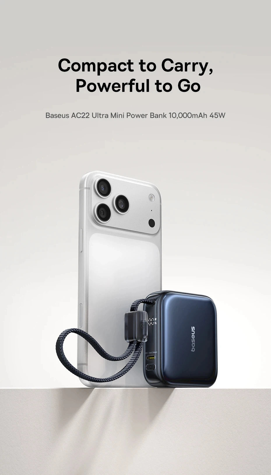 Mini Power Bank with Built-In Cable
