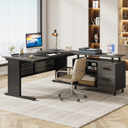 Parkview L-Shaped Executive Desk with Storage Cabinet & File Drawer