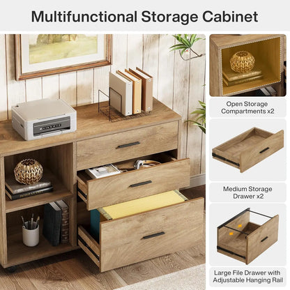 63" Executive L-Shaped Desk with Rolling File Cabinet