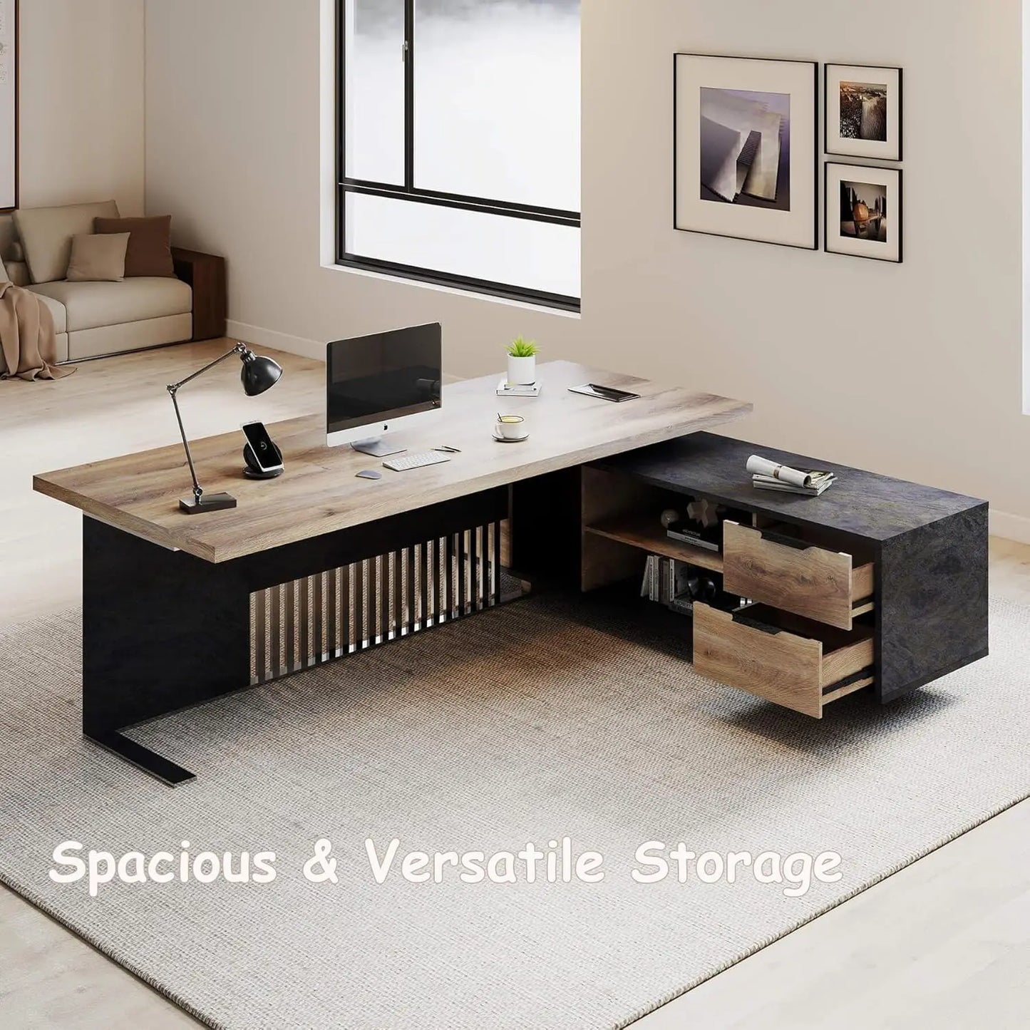 The Sovereign Grand Executive Office Desk with Integrated Storage Cabinet