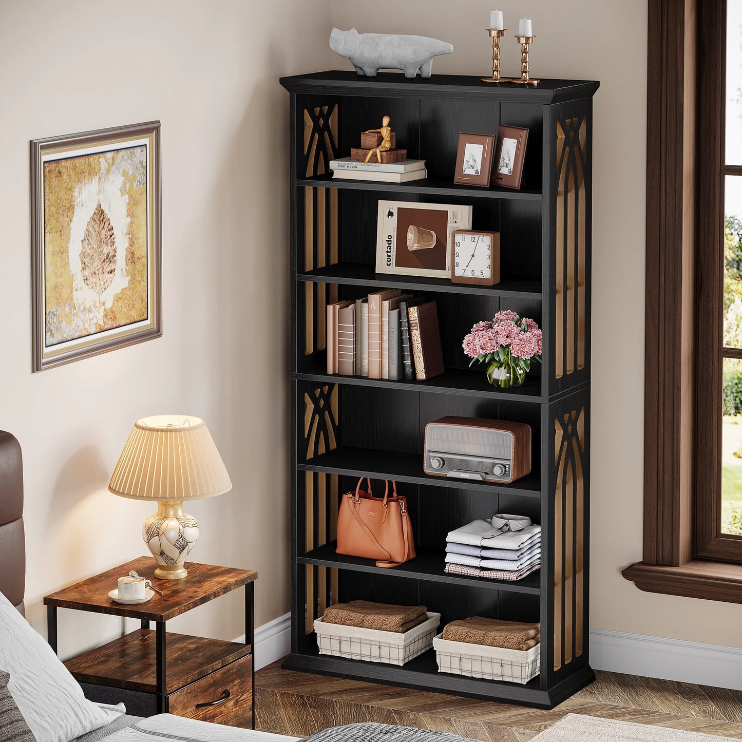 Ashcroft 6-Tier Bookcase with Adjustable Shelves & Storage Cabinet