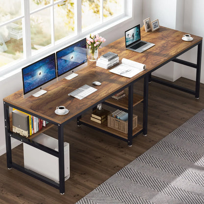 Two-Person Desk with Bookshelf