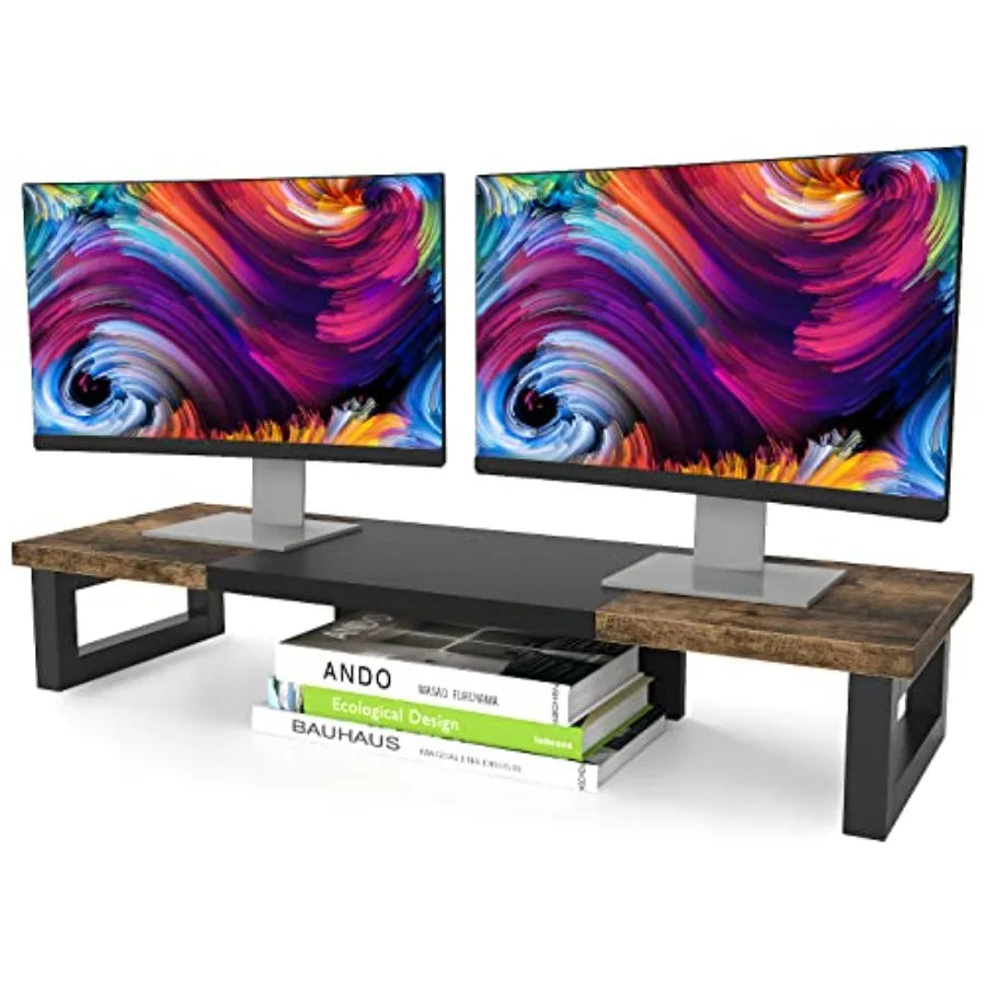 Dual Monitor Stand Riser with Desktop Storage Shelf