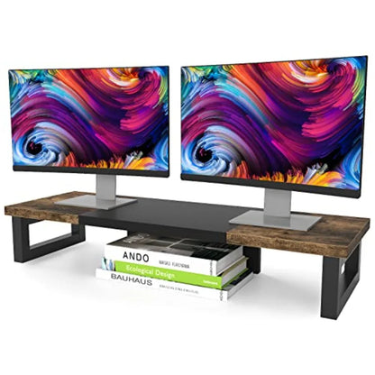Dual Monitor Stand Riser with Desktop Storage Shelf