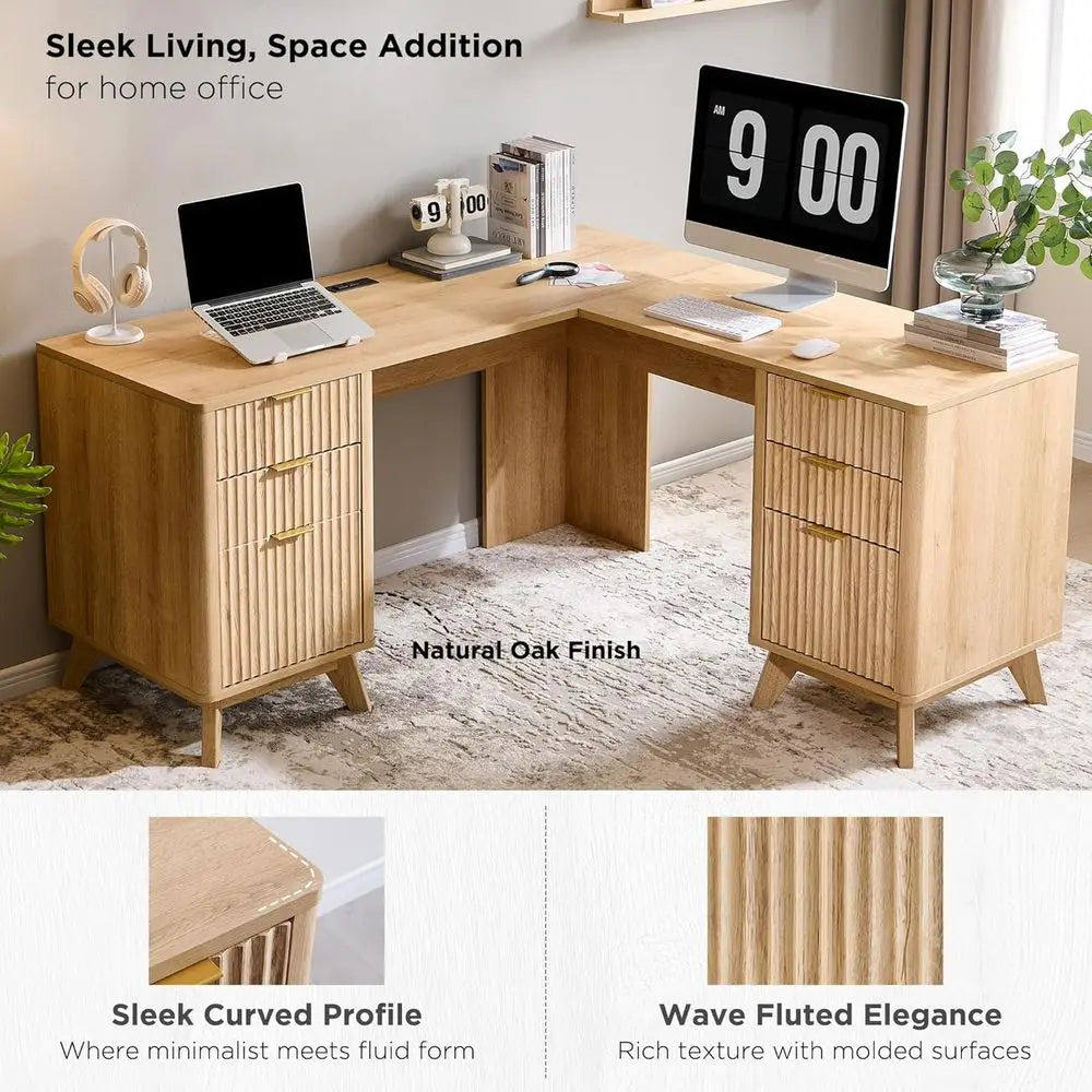 L-Shaped Desk with Charging Station