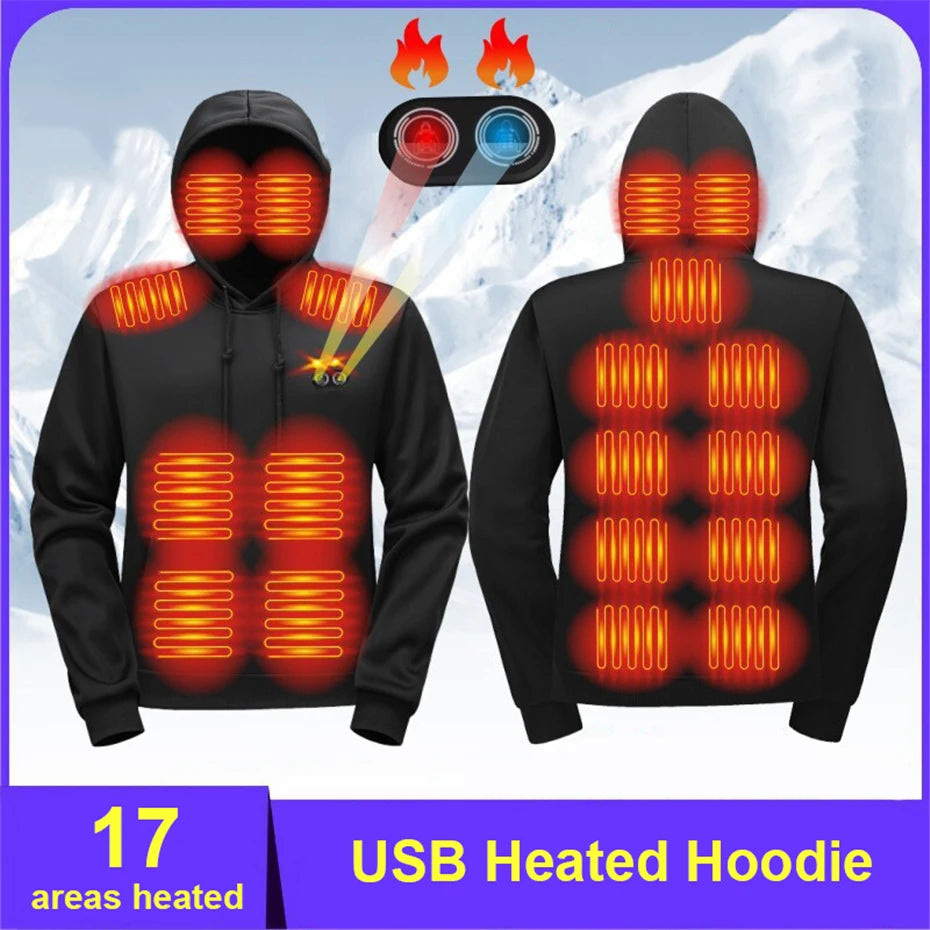 USB Heated Pullover Hoodie | 17 Heating Areas
