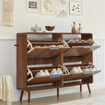 Walnut 4-Door Shoe Cabinet