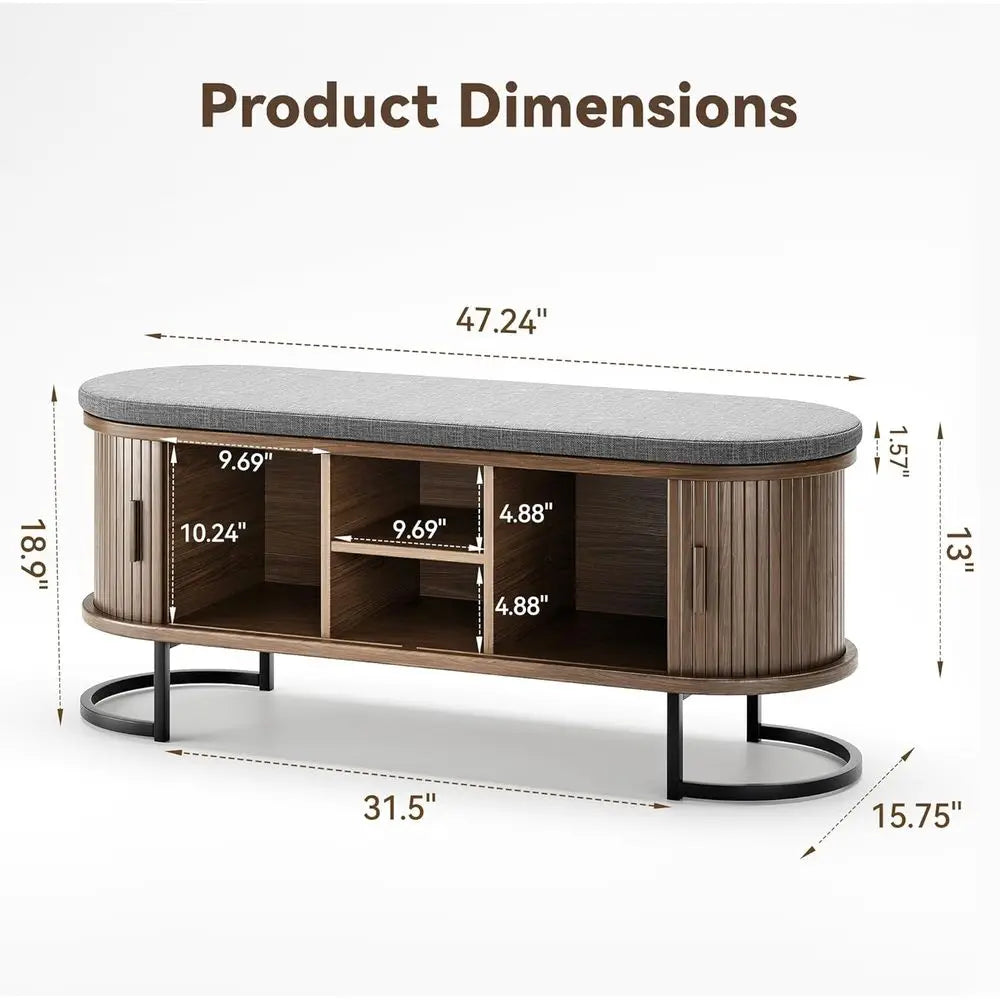 Walnut Sliding-Door Shoe Bench
