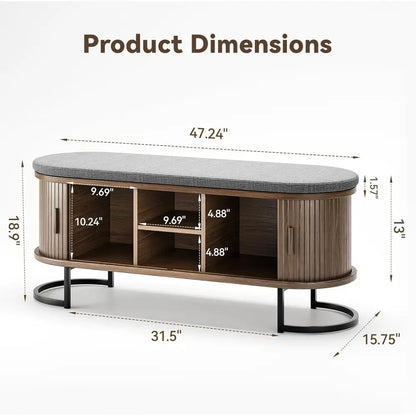 Walnut Sliding-Door Shoe Bench