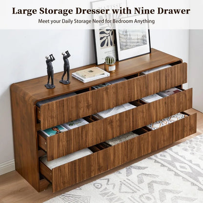 Premium 9-Drawer Wood Dresser with Fluted Modern Design