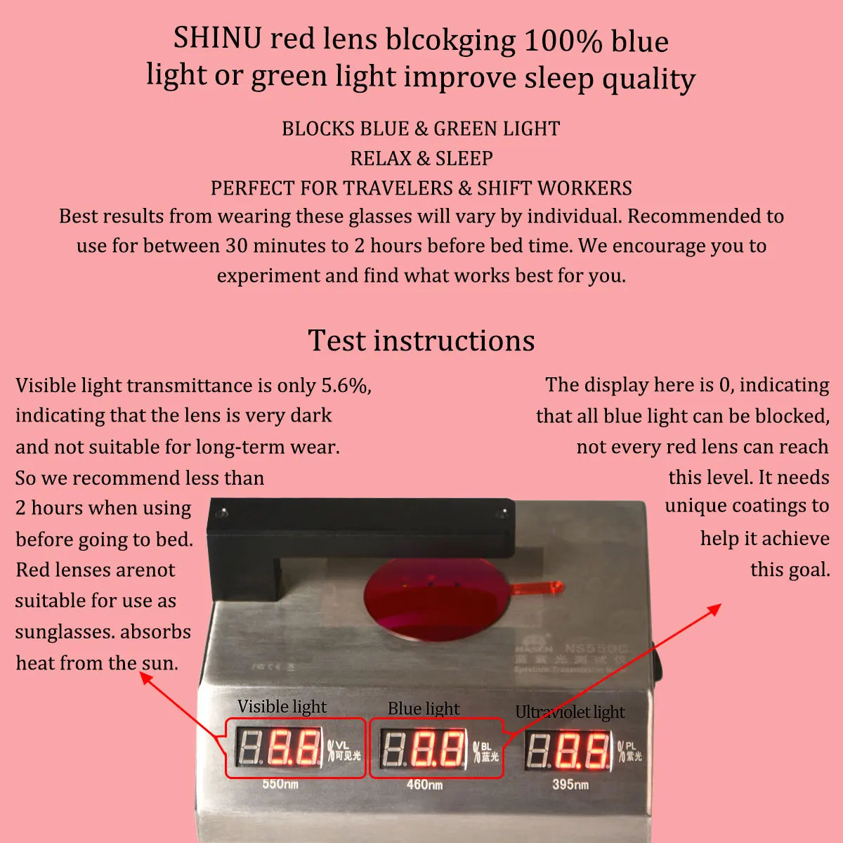 SHINU Women's Red Lens Glasses