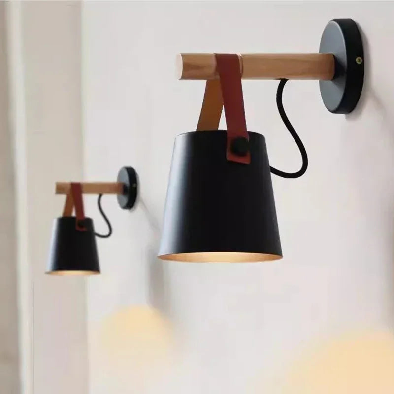 Wood & Leather Wall Sconce for Warm Bedside Glow