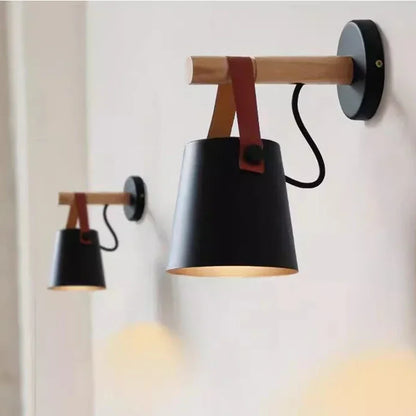 Wood & Leather Wall Sconce for Warm Bedside Glow